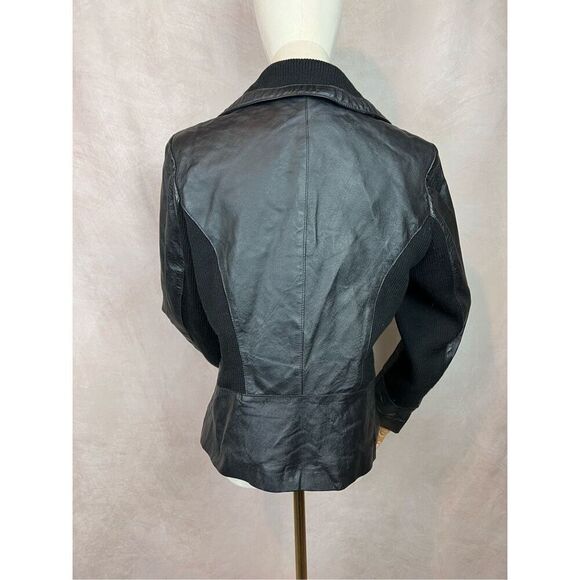 90s Y2K Coldwater Creek Black Leather Bomber Jacket Size Medium - Picture 3 of 6